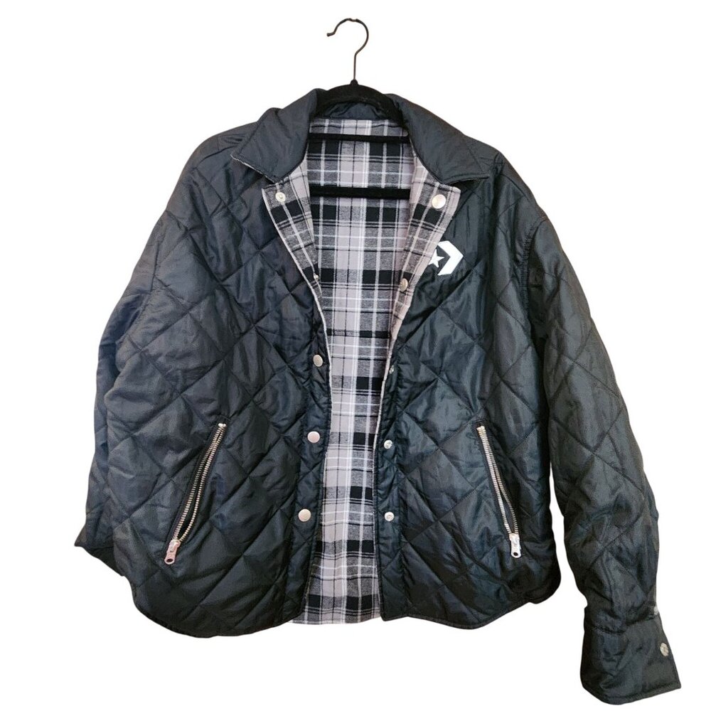 Converse Quilted Snap-Button Jacket With Reversible Plaid Lining Black XS